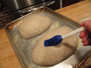 Brush the rye bread with a cornstarch and water paste