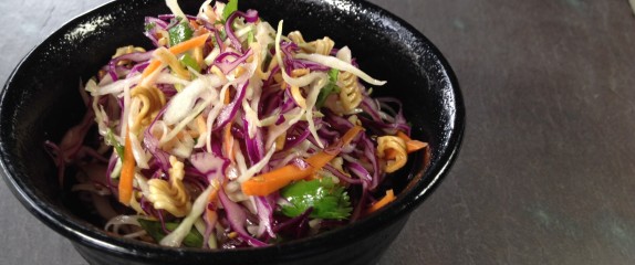 Asian style cole slaw with toasted ramen noodles